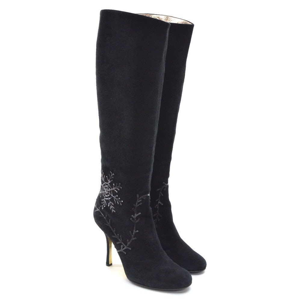 Dsquared2 Black Suede Embellished Zip Knee Boot 38